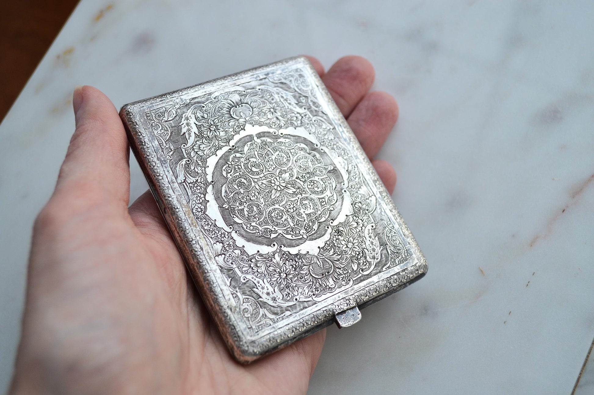 Antique Victorian Solid Silver Card Case/Wallet – Engraved Birds & Florals
