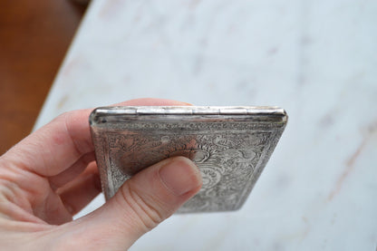 Antique Victorian Solid Silver Card Case/Wallet – Engraved Birds & Florals