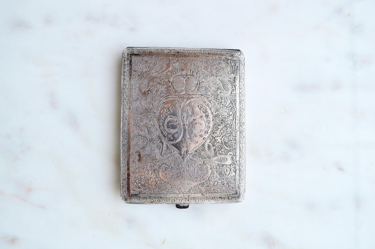 Antique Victorian Solid Silver Card Case/Wallet – Engraved Birds & Florals
