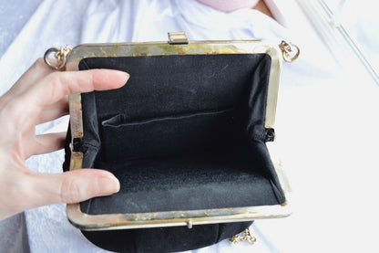 Vintage Black Suede Shoulder Bag with Gold Toned Chain and Trim