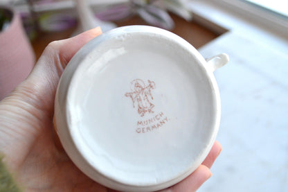 Antique Floral Munich Germany Munchner Kindl Porcelain Coffee Mug with Raised Embossing Detail