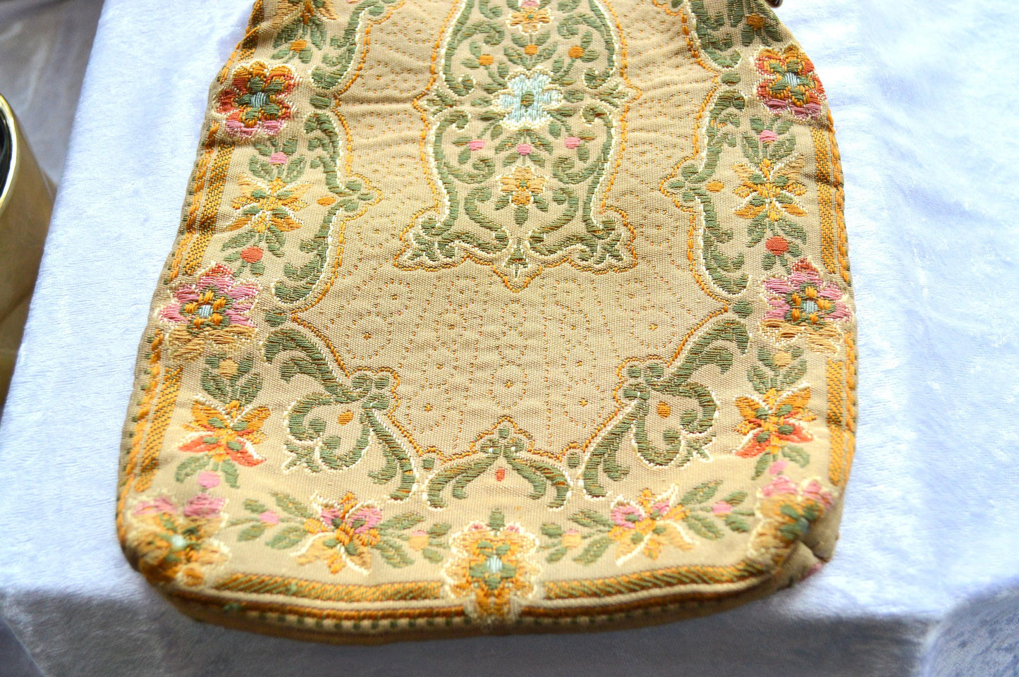 Antique Mister Simon Ernest Tapestry Evening Bag, Made in Italy, Gold Tone Frame & Chain