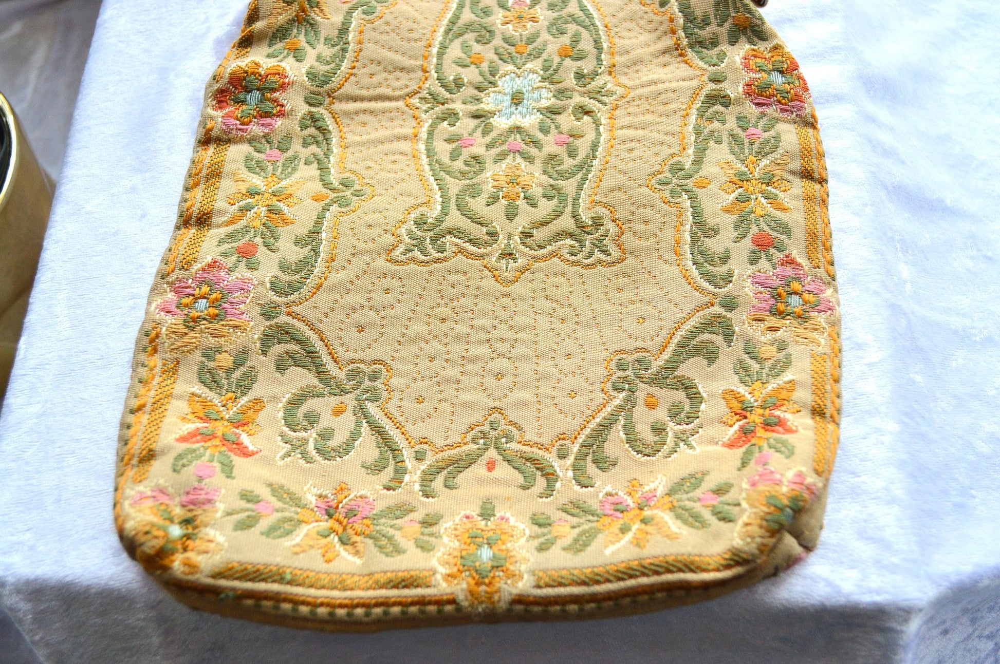 Antique Mister Simon Ernest Tapestry Evening Bag, Made in Italy, Gold Tone Frame & Chain
