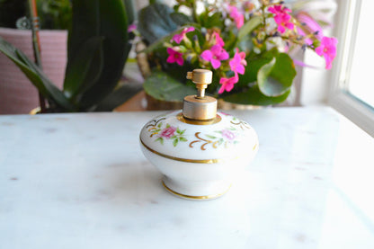 Vintage Holmspray Mid-Century Porcelain Perfume Bottle, T.J. Holmes, Chartley Mass., Gold Trim
