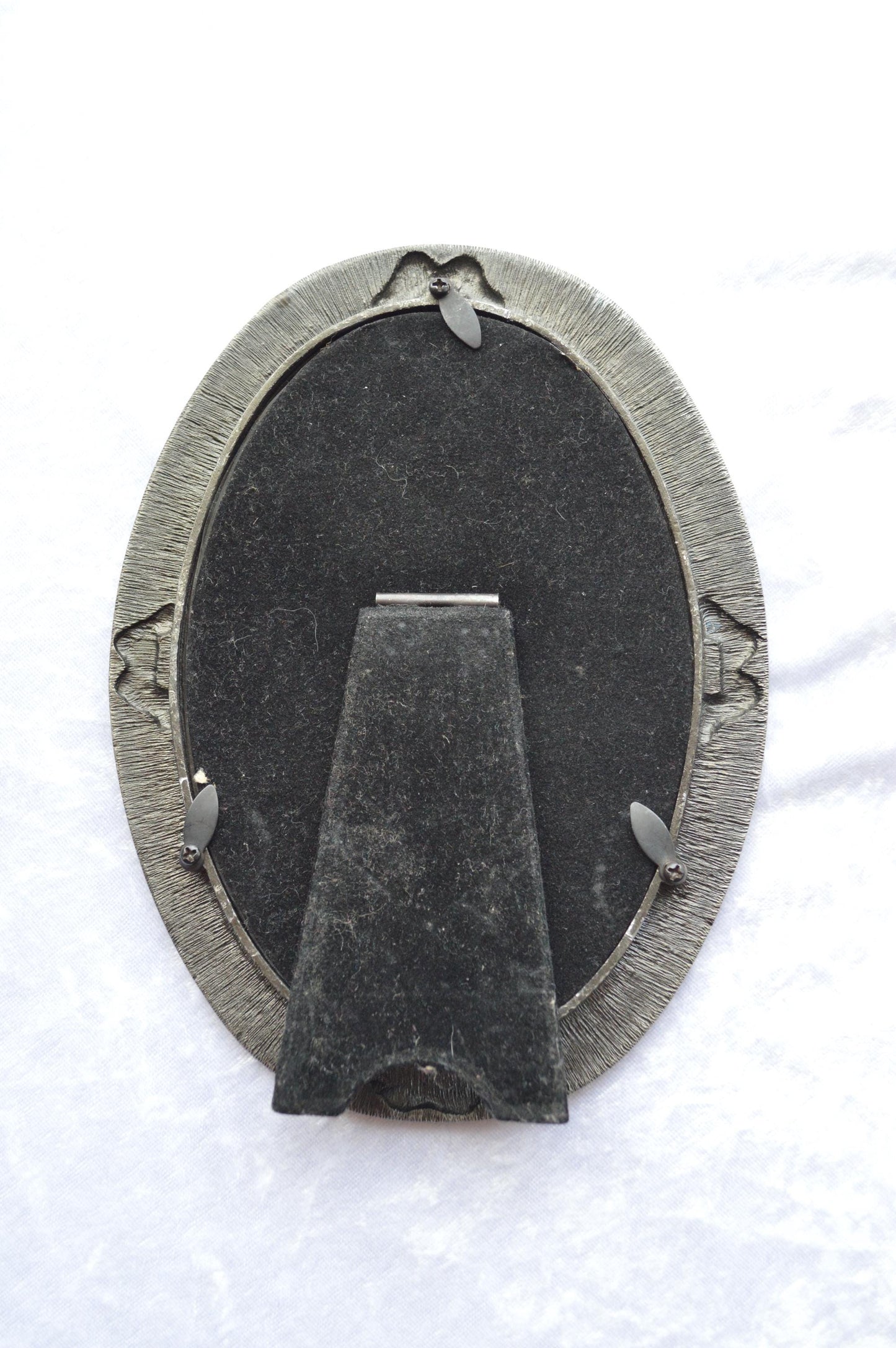 Victorian Style Vintage Silver & Cream Enamel Ornate Picture Frame with Rhinestone Accents.
