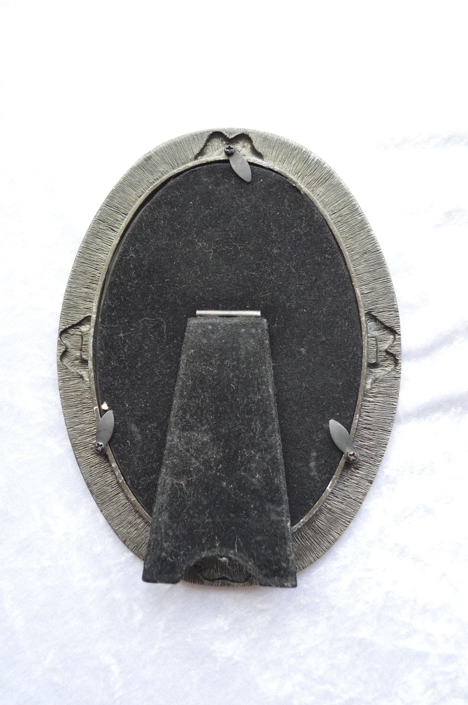 Victorian Style Vintage Silver & Cream Enamel Ornate Picture Frame with Rhinestone Accents.