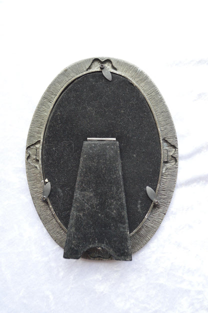 Victorian Style Vintage Silver & Cream Enamel Ornate Picture Frame with Rhinestone Accents.