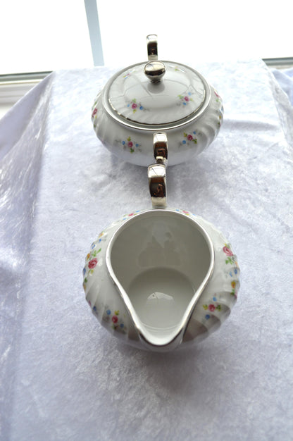 MCM Floral Embossed Swirl Creamer and Sugar Set