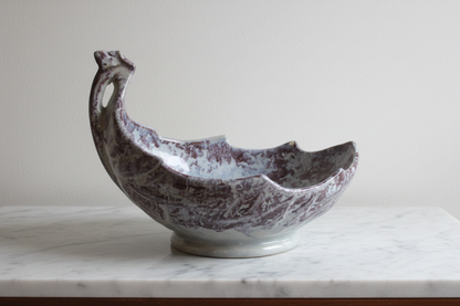 Vintage McCoy USA Centerpiece Cabbage Leaf Pottery Bowl with Stem Shape Handle