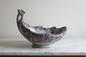 Vintage McCoy USA Centerpiece Cabbage Leaf Pottery Bowl with Stem Shape Handle