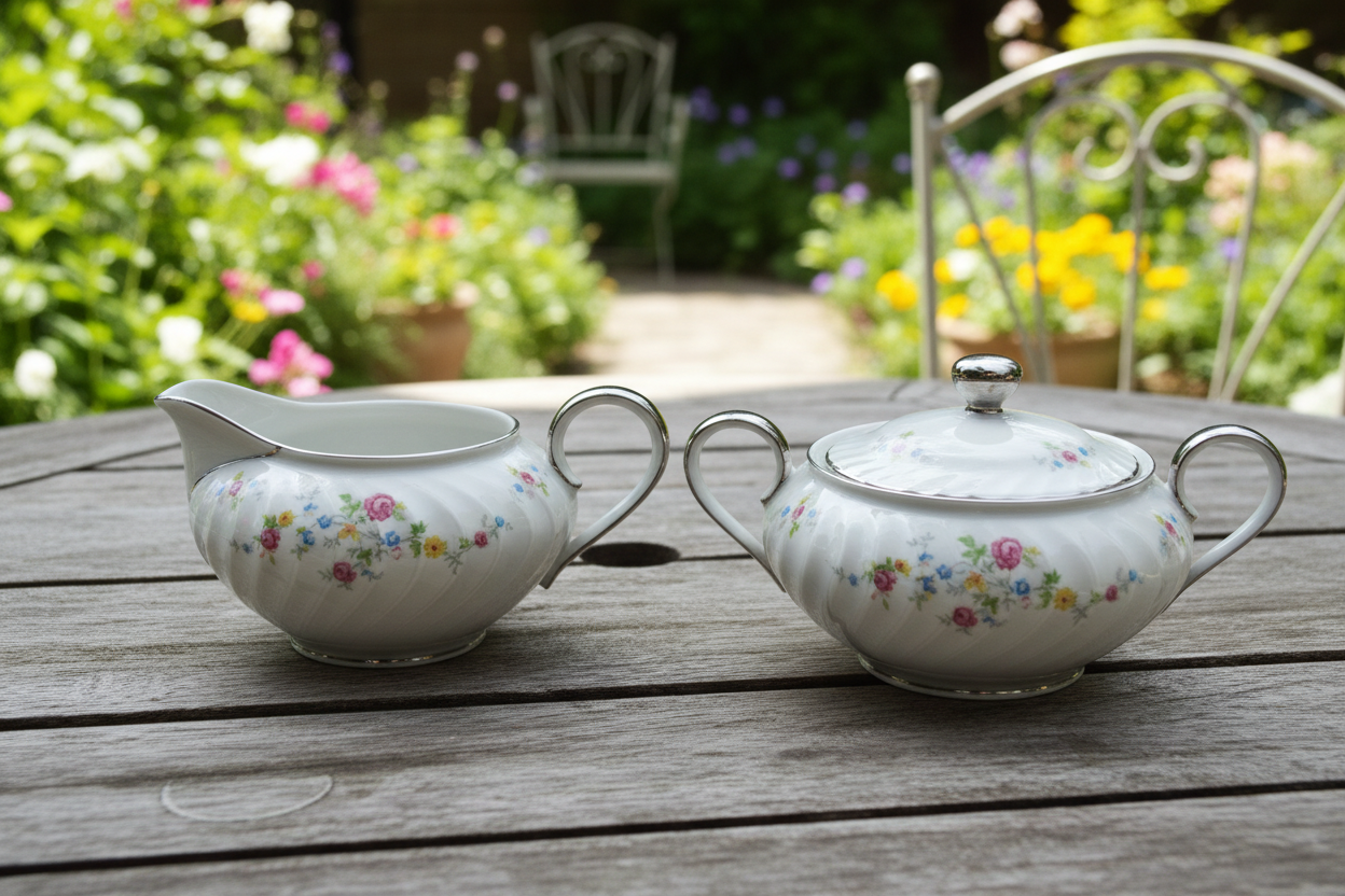 MCM Floral Embossed Swirl Creamer and Sugar Set