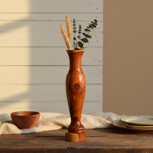 Vintage Hand-Turned Red Cedar Wood Vase - Mid Century Modern Style - Handmade Artisanal Lathe Art - 1970s Rustic Home Decor - One of a Kind