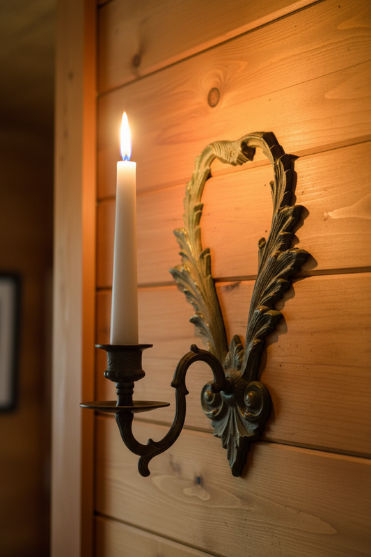 Vintage Ornate Brass Wall Sconce, Made in India Foliate Candle Holder, Aged Bronze French Baroque Wall Decor