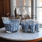 Vintage Jeannette Glass Punch Set, Hellenic Blue Greek Key Design, 1950s Barware