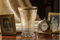 Vintage Anchor Hocking Manhattan Ribbed Glass Vase with Gold Filigree Accents - Art Deco Style